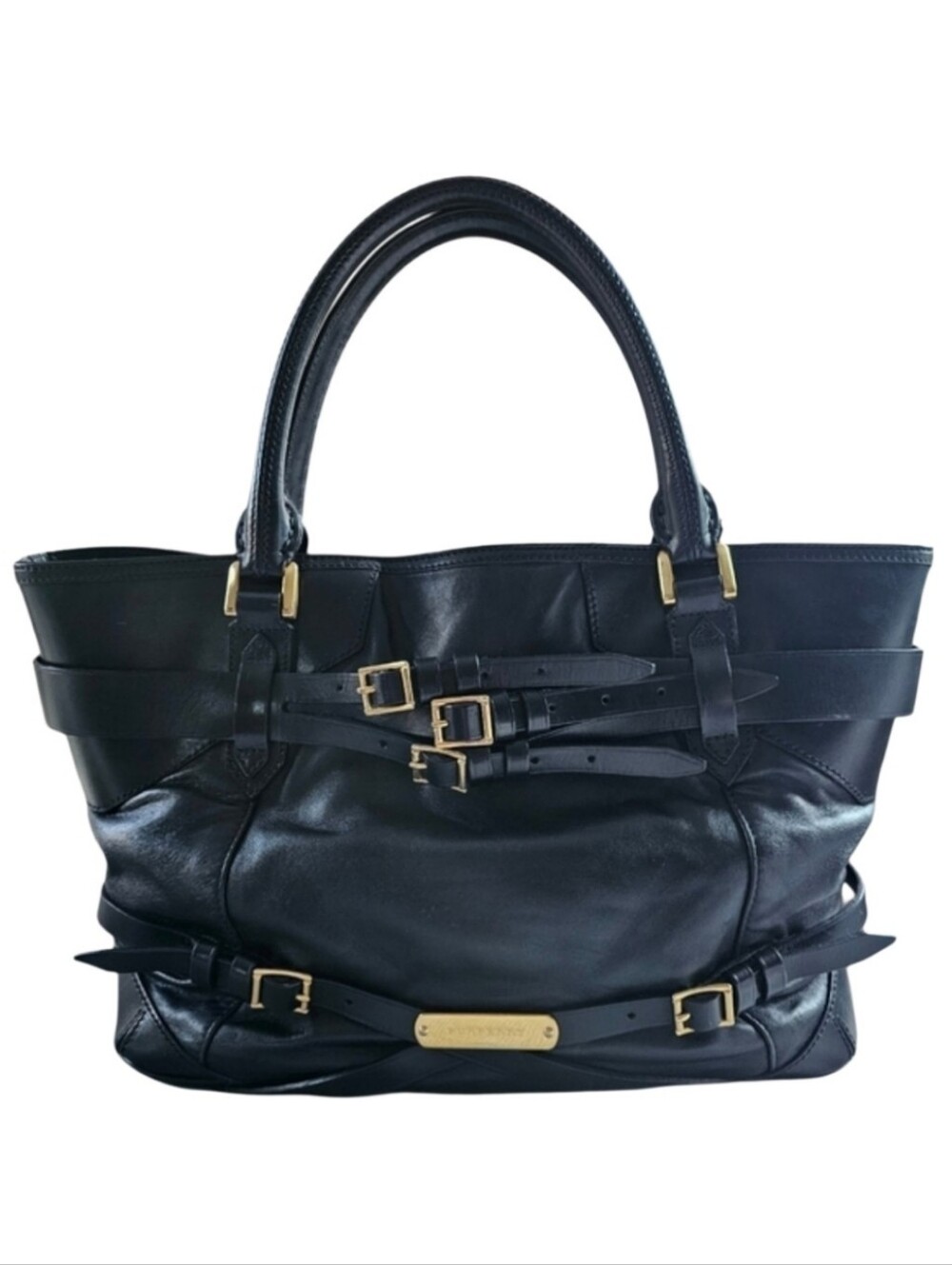 Burberry Bridle Large Black Lambskin Leather Gold Buckle Bag